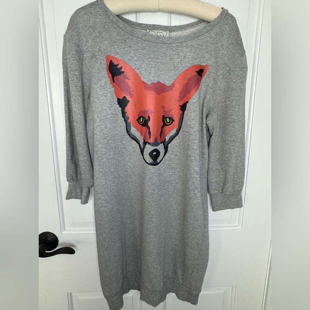 “Peter Jensen” Sweatshirt Dress with Fox Graphic